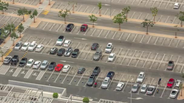 Big Parking Lot Mall Crowded Many Cars Timelapse Aerial View — Stock Video