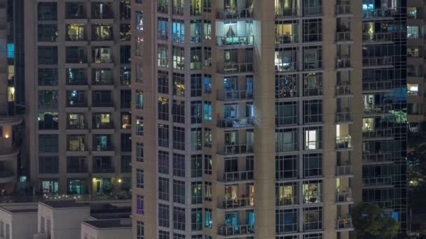 Big Glowing Windows Modern Residential Buildings Timelapse Night Rows Windows — Stock Video