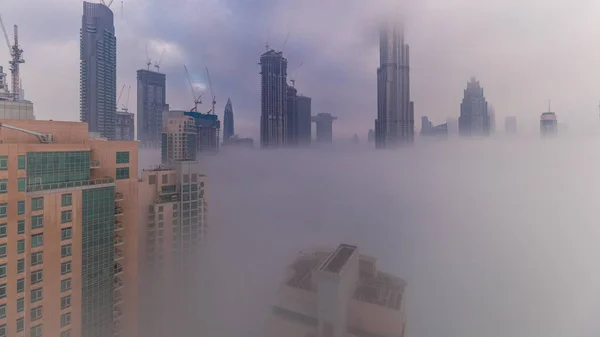 Aerial View Dubai City Early Morning Fog Sunrise Futuristic City —  Fotos de Stock