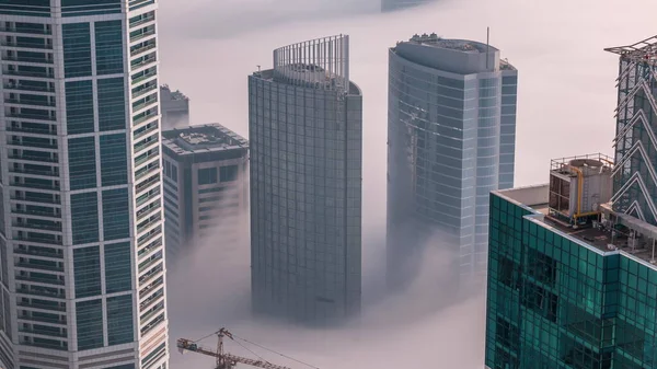 Towers Covered Rare Early Morning Winter Fog Dubai Marina Media — Foto de Stock