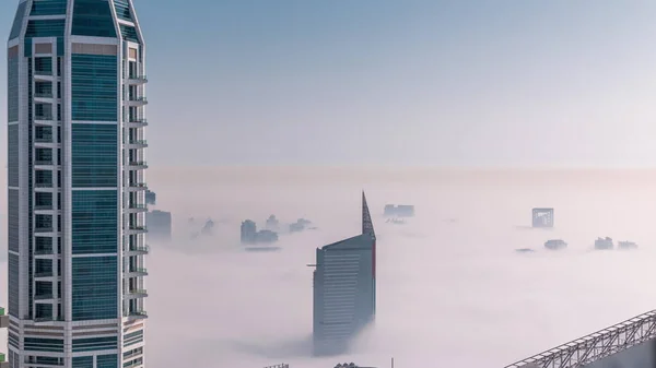 Dubai Luftaufnahme Die Nebel Über Barsha Höhen Und Dem Grünen — Stockfoto