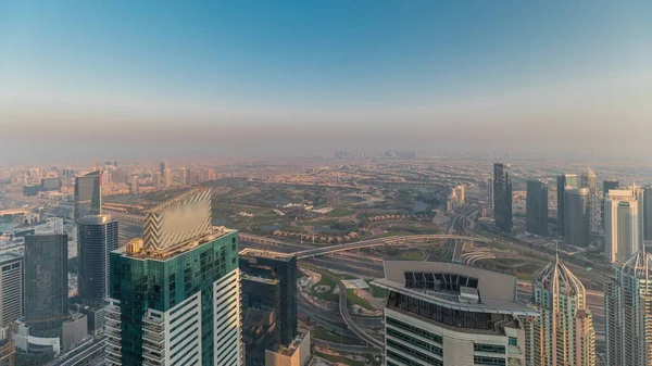 Panorama Över Dubai Marina Med Jlt Skyskrapor Och Golfbana Solnedgången — Stockfoto