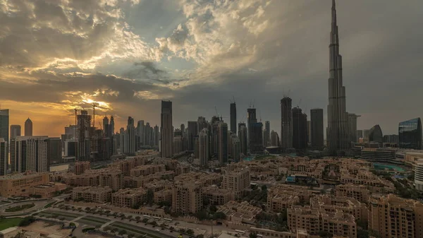Sunset Dubai Downtown Tallest Skyscraper Other Towers View Top Dubai — Foto de Stock