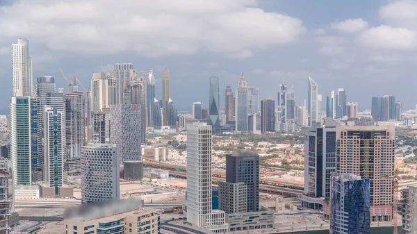 Rader Skyskrapor Finansdistriktet Dubai Antenn Panoramautsikt Över Många Torn Från — Stockfoto