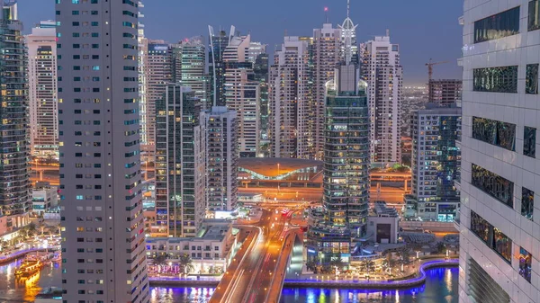 Aerial View Dubai Marina Jlt Illuminated Skyscrapers Most Luxury Yacht — Photo