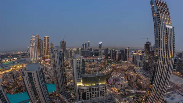 Aerial Panorama Big Futuristic City Day Night Transition Business Bay — Stockfoto
