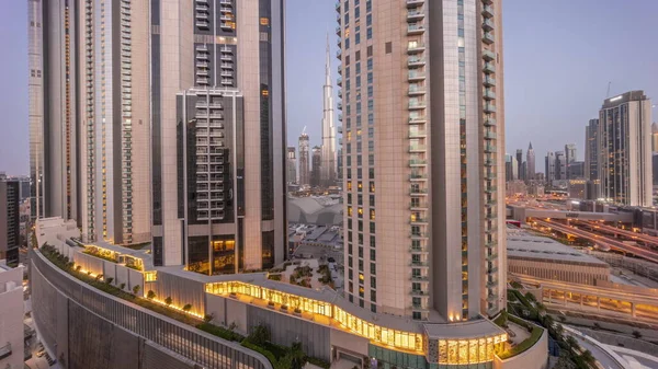 Tallest Skyscrapers Downtown Dubai Located Bouleward Street Shopping Mall Aerial —  Fotos de Stock