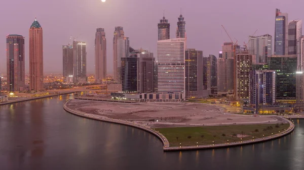 Cityscape Skyscrapers Dubai Business Bay Peninsula Water Canal Aerial Night — Foto de Stock