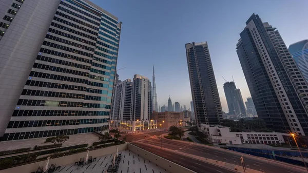Aerial Panoramic Looking View Dubai Downtown Difc Skyscrapers Busy Traffic — Stockfoto