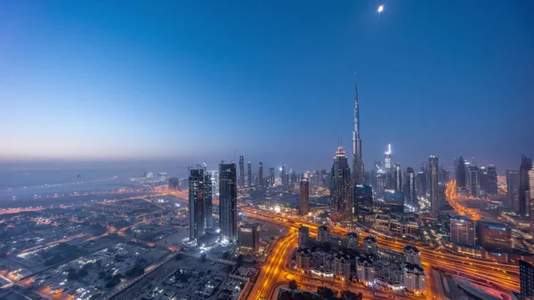 Воздушный Панорамный Вид Самые Высокие Башни Дубая Downtown Skyline Ночь — стоковое фото