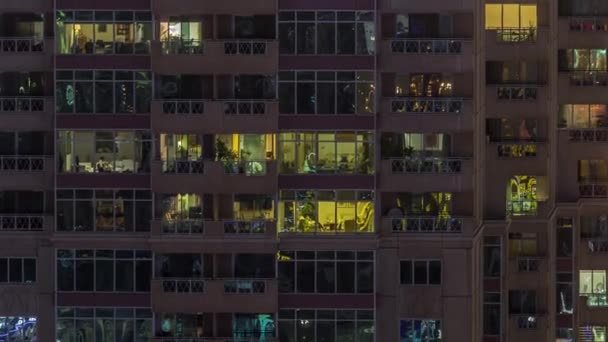 Flat Night Panorama Van Multicolor Licht Ramen Van Multistory Appartementsgebouwen — Stockvideo