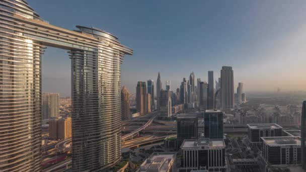 Desfasamento Aéreo Futurista Dubai Downtown Distrito Financeiro Durante Todo Dia — Vídeo de Stock
