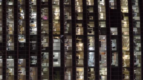 Nära Till Glödande Kontorsfönster Skyscrapers International Business Center Storstad Natten — Stockvideo