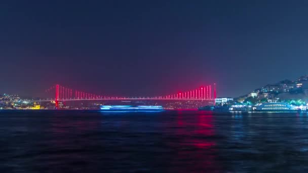 Illuminated Bridge Bosphorus Night Timelapse Turkey Renames Bosporus Bridge 15Th — Video Stock