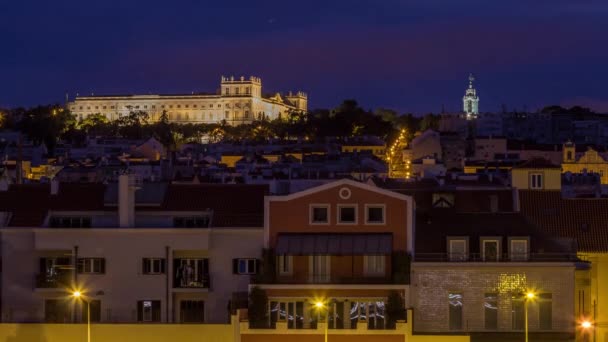 阿尤达国家宫是一座新古典主义的纪念碑 位于葡萄牙里斯本的阿尤达民间教区 白天过渡时间过去了 从贝伦海滨的看法 — 图库视频影像