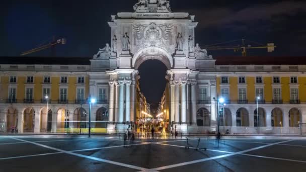 Тріумфальна Арка Rua Augusta Commerce Square Night Timelapse Лісабоні Португалія — стокове відео