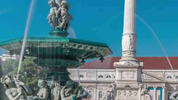 Fountain Rossio Square Pedro Square Timelapse Theatre Background Lisbon Portugal — Stok video