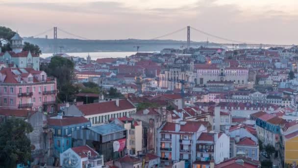 Lisbon Panorama Sunset Aerial View City Centre Roofs Old Cathedral — ストック動画