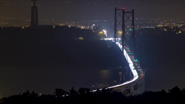 Panoramic View Lisbon Almada Traffic Illuminated April Bridge Viewpoint Monsanto — Stock Video