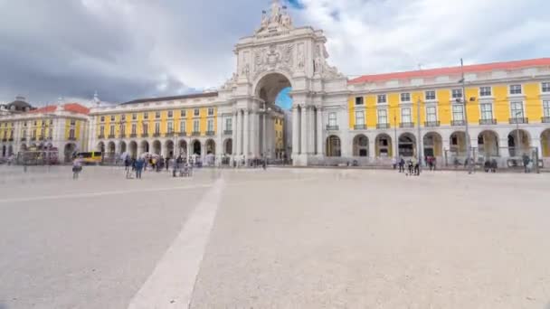 Triomfboog Bij Rua Augusta Bij Commerce Square Timelapse Hyperlapse Lissabon — Stockvideo