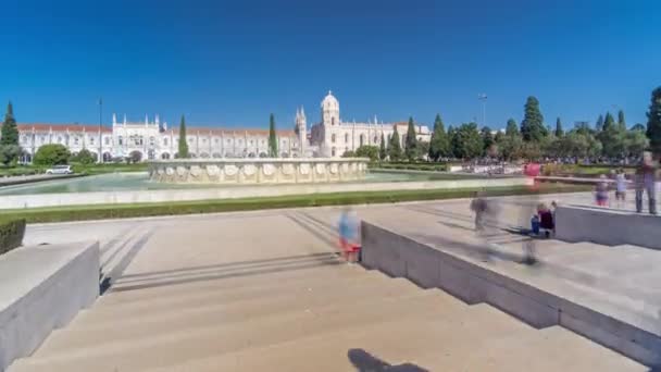 Jeronimos Monastery Fountain Seen Imperio Garden Timelapse Hyperlapse Lisbon Portugal — Stockvideo