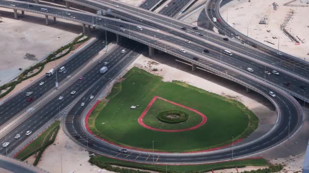 Aerial Top View Busy Traffic Dubai Highway Urban Modern Transportration — 图库视频影像