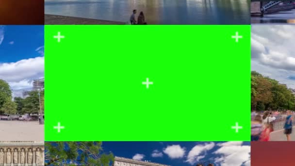 Green Chroma Key Screen Collage Paris Timelapse Hyperlapse France Collection — Vídeo de stock