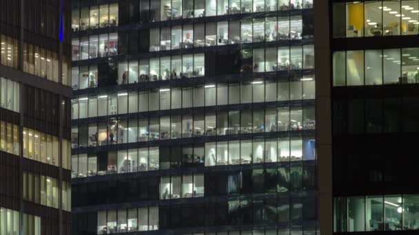 Zamknij Widok Okna Biurowe Skyscrapers International Business Center City Nocy — Wideo stockowe