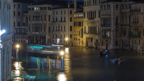 Гранд Канал Венеції Вночі Timelapse Італія Вид Гондоли Світло Міста — стокове відео