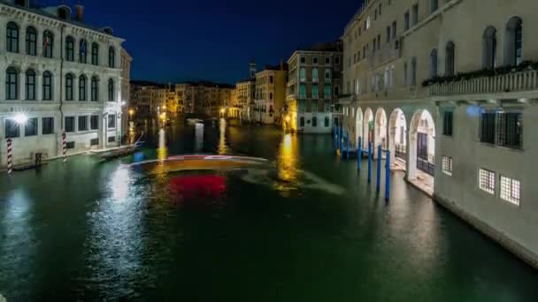 Grand Canal Venice Night Timelapse Italy Panoramic View Gondolas City — Stok video