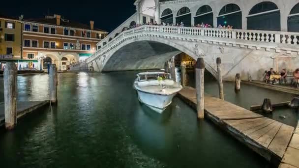 Rialtobrug Ponte Rialto Grand Canal Timelapse Nachts Venetië Italië Pier — Stockvideo