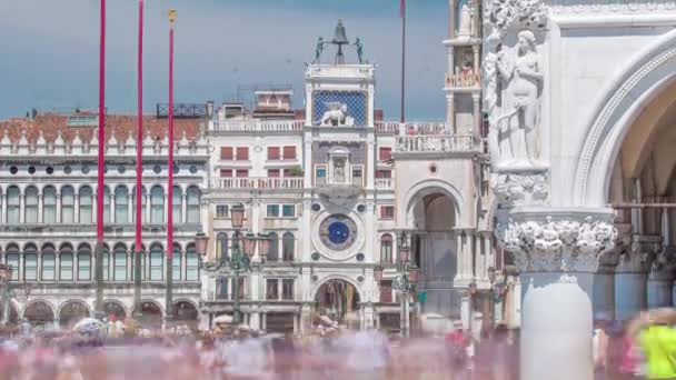 Marks Clock Tower Timelapse Piazza San Marco Facade Venice Italy — Wideo stockowe