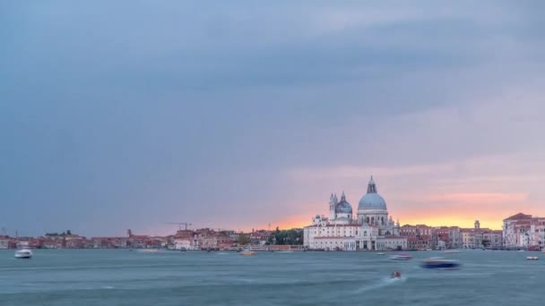 Базиліка Santa Maria Della Salute Sunset Panoramic Timelapse Venezia Венеція — стокове відео