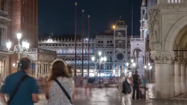 Reloj San Marcos Torre Noche Timelapse Piazza San Marco Fachada — Vídeos de Stock