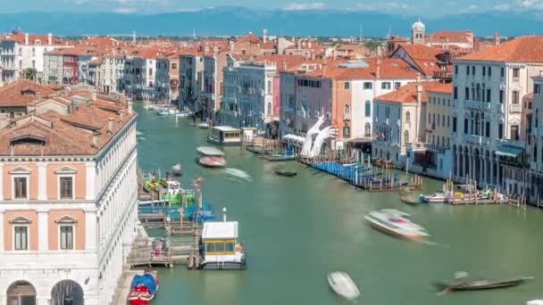 Top View Central Busy Canal Venice Timelapse Both Sides Masterpieces — Wideo stockowe