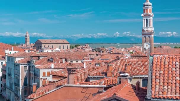 Ландшафтный Вид Воздуха Красные Крыши Венеции Timelapse Италия Fundaco Dei — стоковое видео
