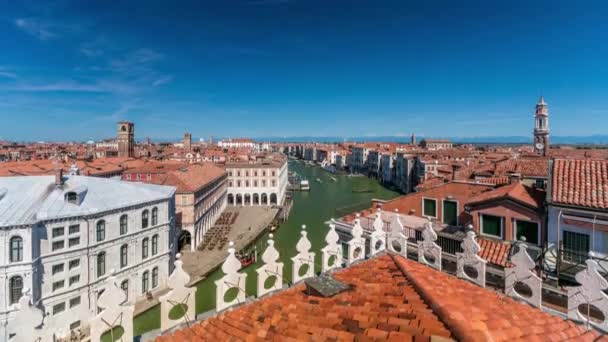 Top Panoramic View Central Busy Canal Venice Timelapse Both Sides — Stockvideo