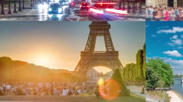 Multi Screen Collage Paris Timelapse Hyperlapse France Collection Footage Most — Stok video