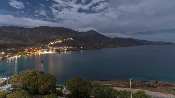 Panorama Amorgos Saari Antenni Timelapse Ylhäältä Perinteinen Kreikka Valaistut Valkoiset — kuvapankkivalokuva