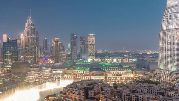 Letecký Pohled Dubaj Mezinárodní Finanční Centrum Okresní Den Noc Přechodový — Stock fotografie