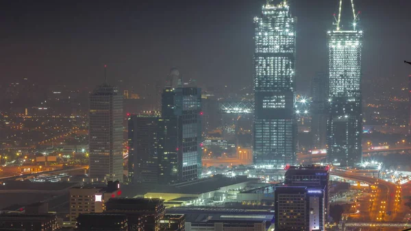 Aerial View Illuminated Skyscrapers World Trade Center Dubai All Night — Stock Photo, Image