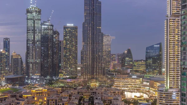 Dubai Downtown Day Night Transition Timelapse Tallest Skyscraper Other Towers — Stock Photo, Image