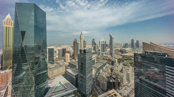Panorama Rascacielos Futuristas Centro Negocios Del Distrito Financiero Dubai Sheikh —  Fotos de Stock