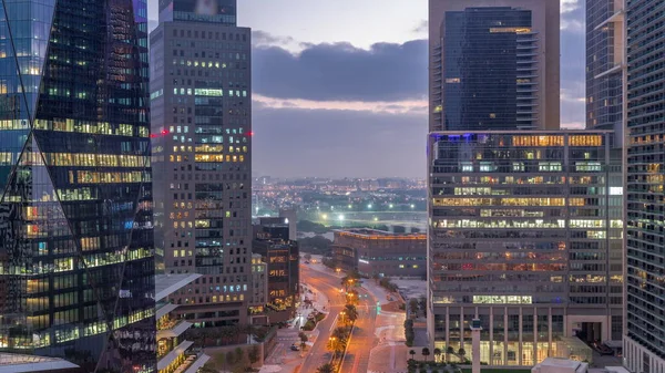 Dubai International Financial District Night Aerial View Business Office Towers — Stockfoto