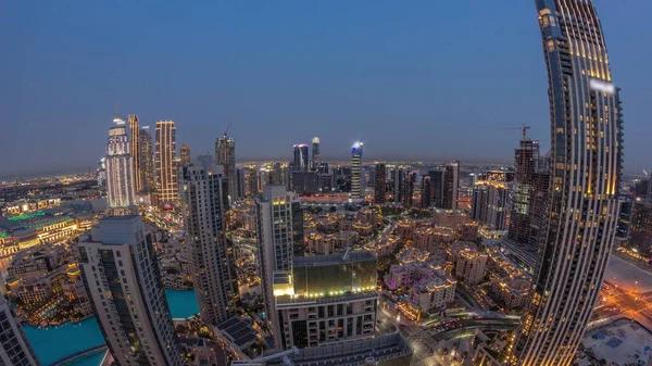 Aerial Panorama Big Futuristic City Day Night Transition Timelapse Business — Stock Photo, Image