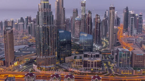 Aerial View Tallest Towers Dubai Downtown Skyline Night Day Transition — Foto de Stock