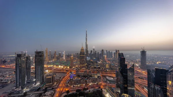 Panorama Aéreo Das Torres Mais Altas Dubai Downtown Horizonte Rodovia — Fotografia de Stock