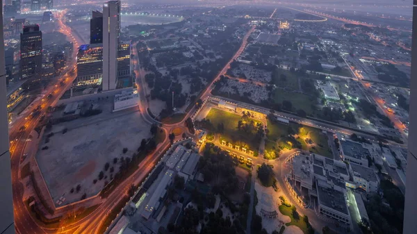 Villas Zabeel District Skyscrapers Background Aerial Night Day Transition Timelapse — Stock Photo, Image