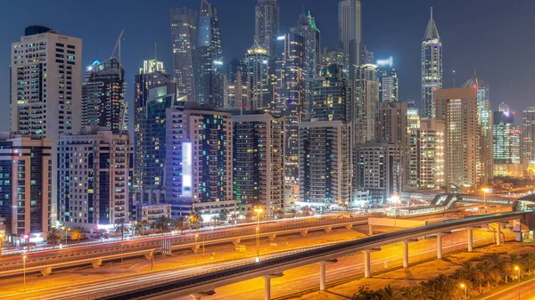 Dubai Marina Tallest Block Skyscrapers Day Night Transition Timelapse Aerial — Stock Photo, Image