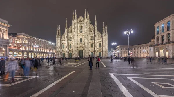 Panorama Showing Milan Cathedral Historic Buildings Night Timelapse Duomo Milano — Stock Photo, Image
